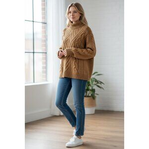 A New Day  Womens Size L Cable Knit Tan Brown Pullover Sweater Top Cozy